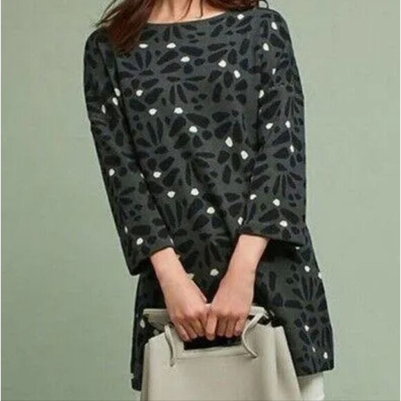 Anthropologie Field Flower Green Long Top 3/4 sleeve Size Xs - Picture 1 of 8